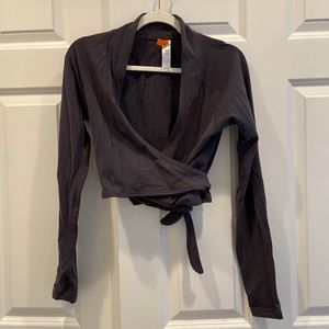 Lucy dark grey stretch cropped wrap top size m